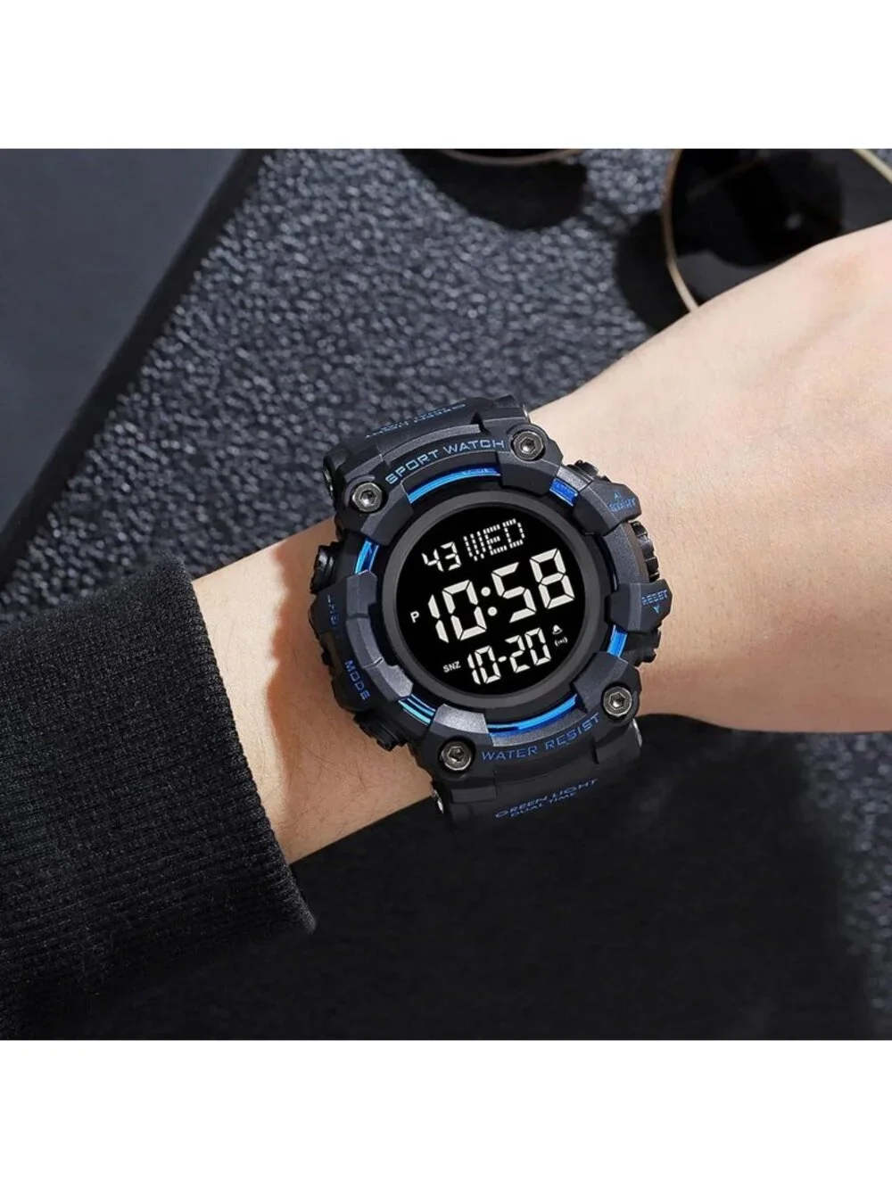 Men's Black And Blue Analog Electronic Military Multifunction LED Digital Watch